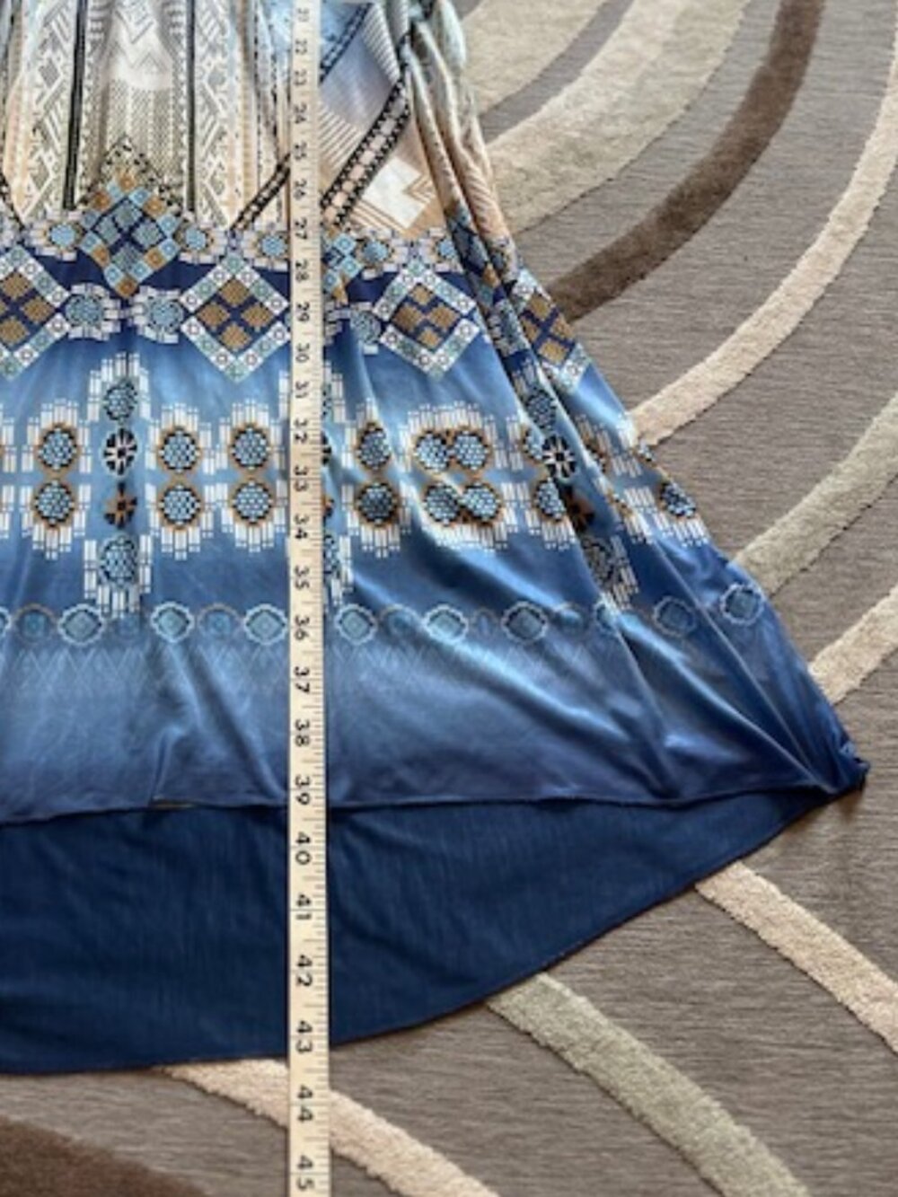 World Unity Women Short SLV Aztec Boho Embroider Blue Geometric Shift Dress XL - Picture 9 of 11